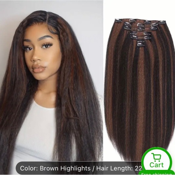 7 Piece Yaki Straight Clip In Hair Extensions - Picture 3 of 10